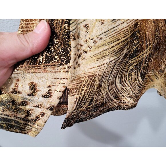 Women's Emily Daniels Black & Brown with Gold Shimmer Abstract Print Top Size S - Picture 6 of 10